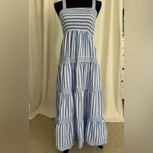 Blue and White Striped Maxi Dress